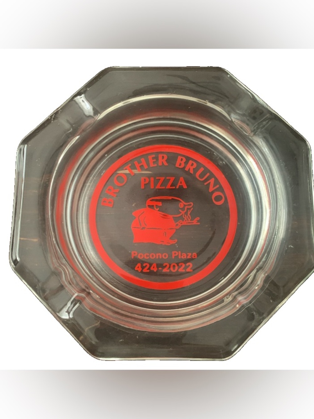 Vintage Ashtray Brother Bruno Pizza Pocono Plaza 4 Position Glass